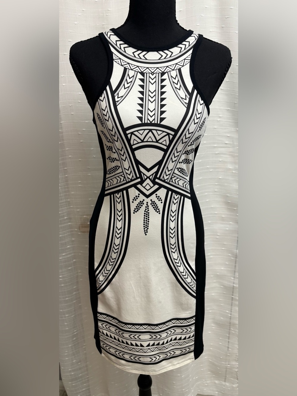 Express Black and White Geometric Midi Dress